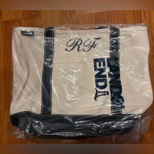 Lands' End Medium 5 Pocket Open Top Canvas Tote Natural/Black MONOGRAMED RF NEW